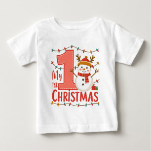 Camiseta Minha Primeira Tipografia de Natal Homem de Neve F
