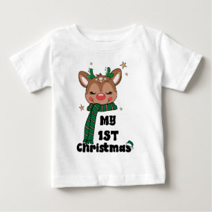 Camiseta Minha Primeira Tipografia de Natal Rena Fofa