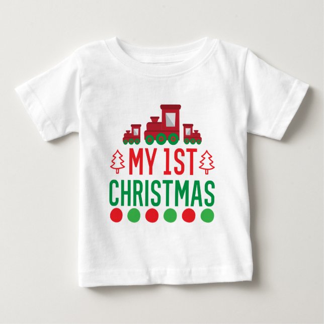 Camiseta Minha Primeira Tipografia de Natal Trem Fofo (Frente)