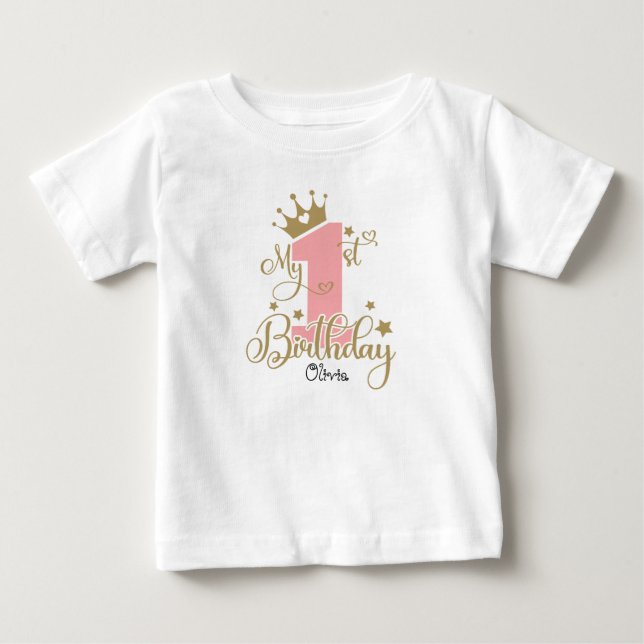 Camiseta Minha primeiro aniversario, Bebê, Boneca. (Frente)