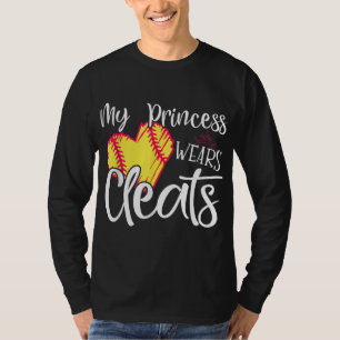 Camiseta Minha Princesa Veste Cleats - Softball Mãe Pai Bas