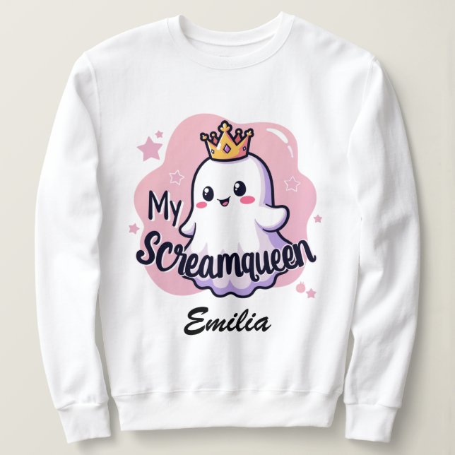 Camiseta Minha rainha do Halloween Sweatshirt para Namorada (Frente do Design)