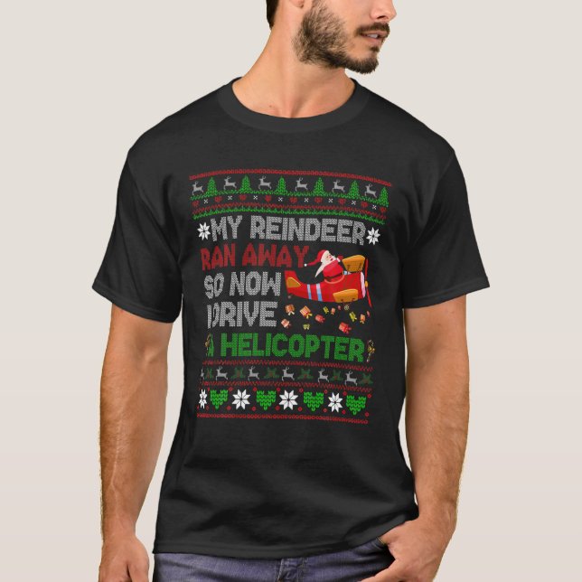 Camiseta Minha Reindeer Fugiu Eu Dirigi Um Helicóptero Chri (Frente)