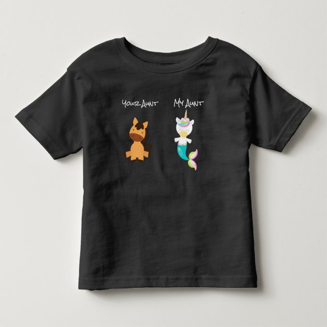 Camiseta Minha tia Seu Cavalo Unicórnio Mermaid Niece Nephe (Frente)
