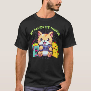 Camiseta Minhas Coisas Favoritas Jogos Gato Tacos O Gamer d