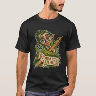 Camiseta Minhoca Com Palavras Fofa Fantasia Elfo Bibliófilo