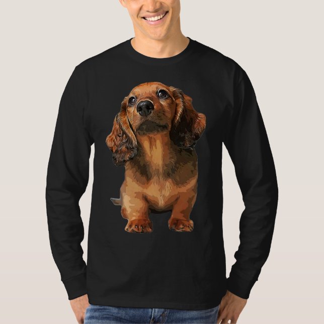 Camiseta Mini Dachshund Cachorro Vermelho Sombreado De Cabe (Frente)