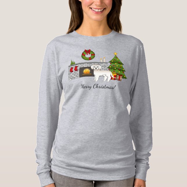 Camiseta Mini Goldendoodle Creme - Sala Festiva de Natal (Frente)