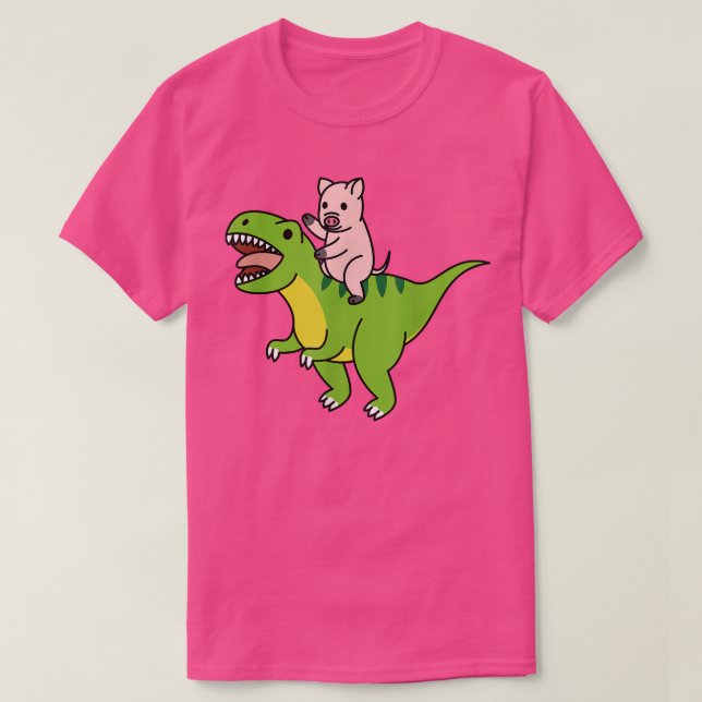 Camiseta Mini Pig Riding T-Rex Dinosaur Pet  (Frente do Design)