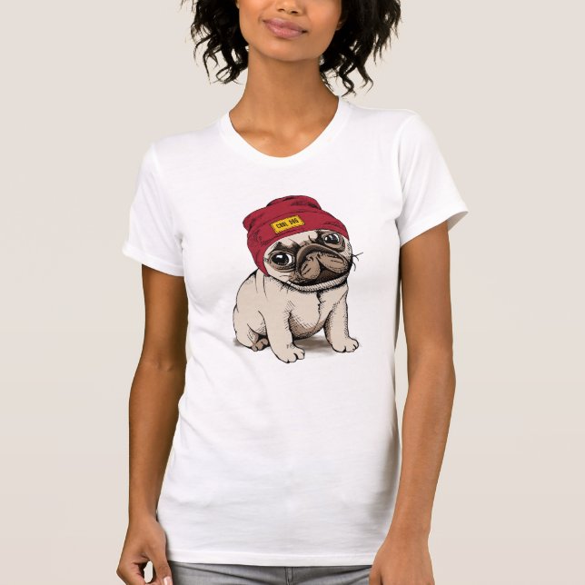 Camiseta Mini Pug do hipster do filhote de cachorro (Frente)