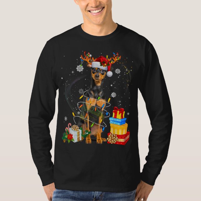 Camiseta Miniatura Pinscher Árvore de Natal Light Pajama Do (Frente)