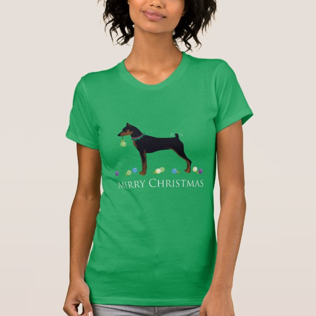 Camiseta Miniatura Pinscher Design de Feliz Natal (Frente)