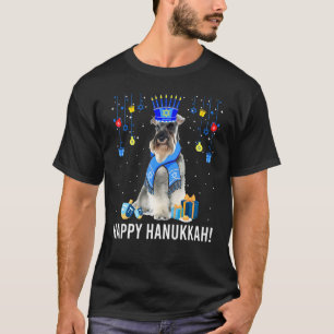 Camiseta Miniatura Schnauzer Menorah Hat Natal Hanukkah