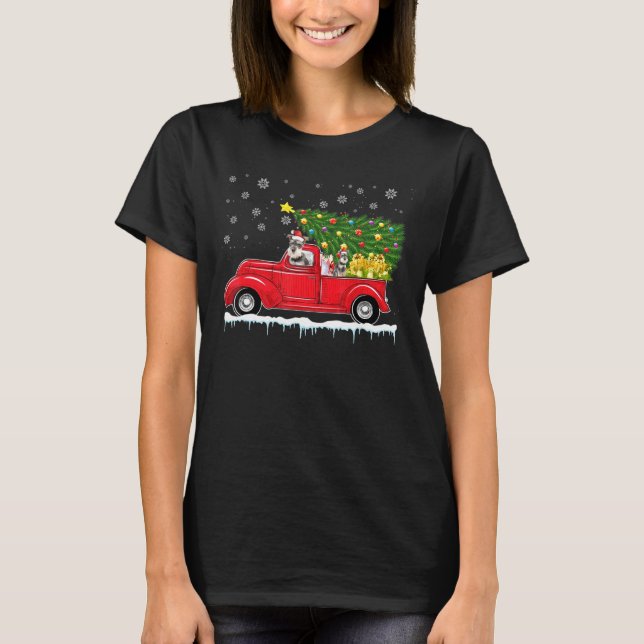 Camiseta Miniatura Schnauzer Red Car Tree de Natal X (Frente)