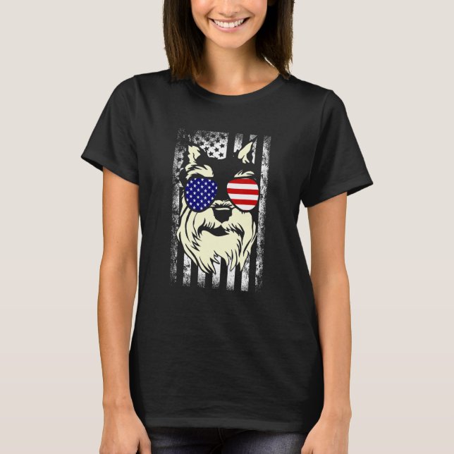 Camiseta Miniatura Schnauzer Usa Flag Schnauzer Dog Sunglas (Frente)