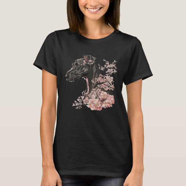 Camiseta Miniature Pinscher Cherry Blossom Dog Breed Japane (Frente)