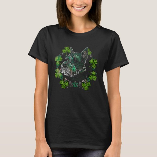 Camiseta Miniature Schnauzer Dog Mandala Irish Shamrock St  (Frente)
