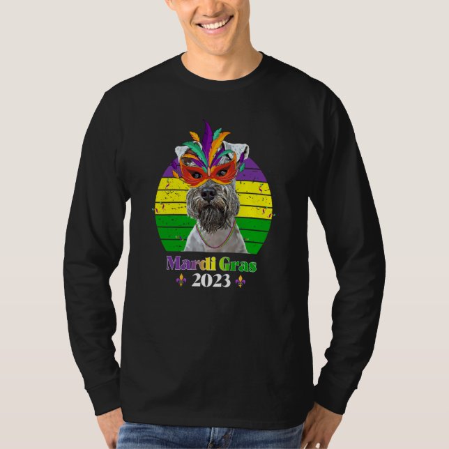 Camiseta Miniature Schnauzer Party Dog Mardi Gras 2023 (Frente)