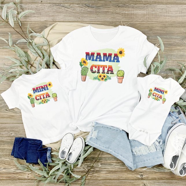 Camiseta Minicita, Mamãe e eu com cactus e girassóis (Criador carregado)