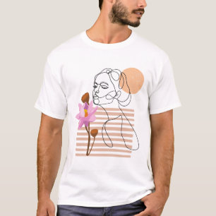 Camiseta Mínima mulher cheirando flores, arte de linhagem