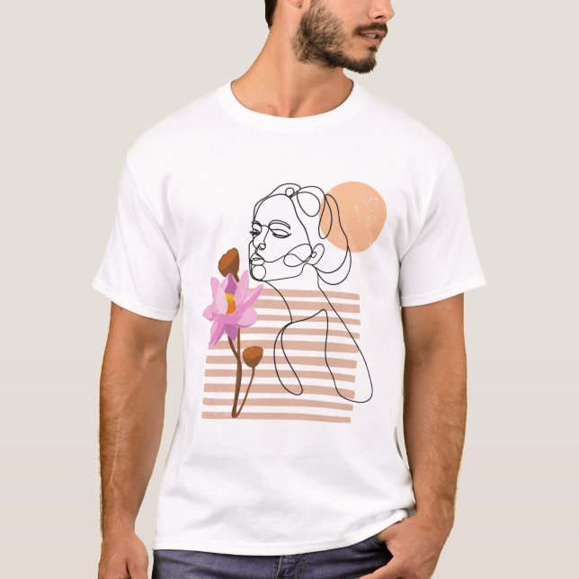 Camiseta Mínima mulher cheirando flores, arte de linhagem (Frente)
