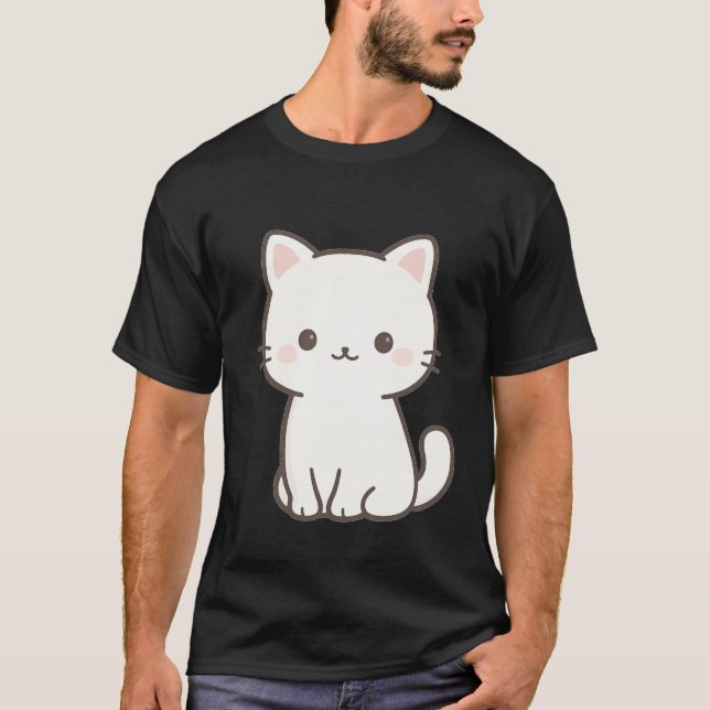 Camiseta Minimal Cute Cat Line Art – Simple Kawaii Cat Desi (Frente)