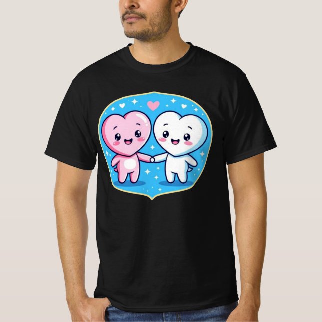 Camiseta Minimal Heart Mascots Holding Hands (Frente)