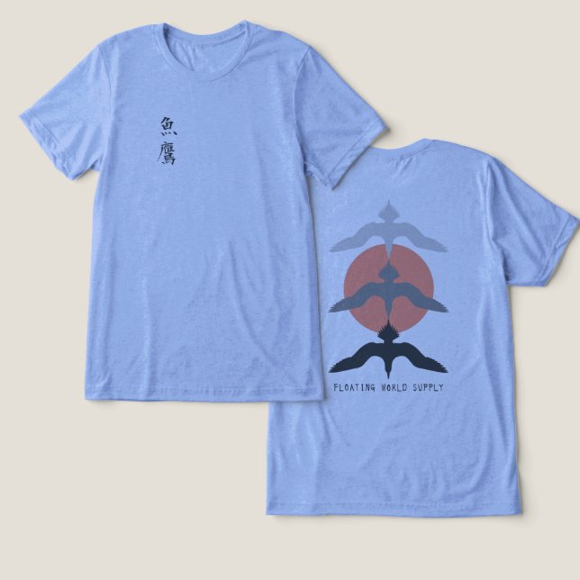 Camiseta Minimal Japanese Fish Hawk Ukiyo-e Style Blue (Design Frente e Verso)