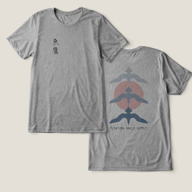 Camiseta Minimal Japanese Fish Hawk Ukiyo-e Style Gray (Design Frente e Verso)