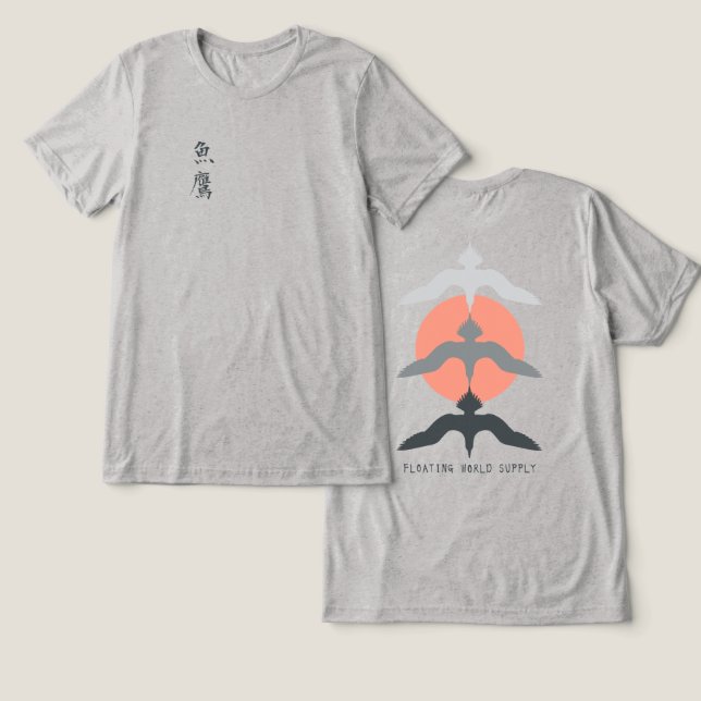 Camiseta Minimal Japanese Fish Hawk Ukiyo-e Style Gray (Design Frente e Verso)