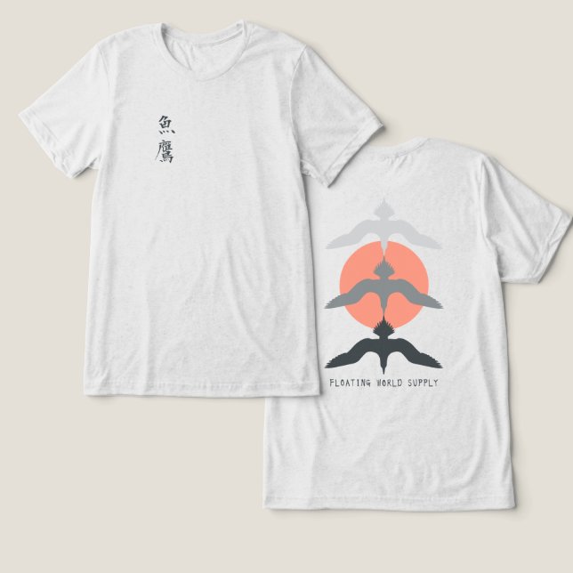 Camiseta Minimal Japanese Fish Hawk Ukiyo-e Style Offwhite (Design Frente e Verso)