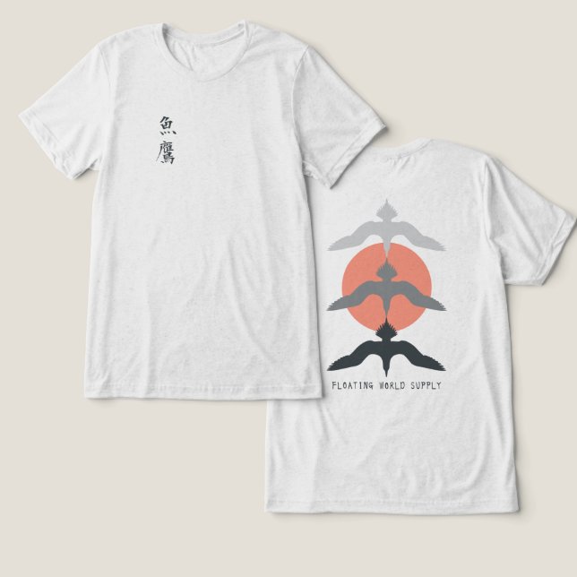 Camiseta Minimal Japanese Fish Hawk Ukiyo-e Style Offwhite (Design Frente e Verso)