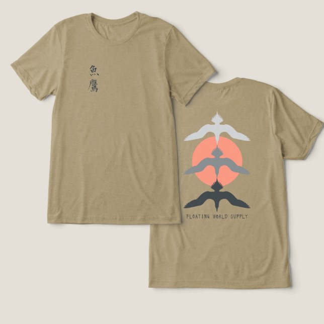 Camiseta Minimal Japanese Fish Hawk Ukiyo-e Style Olive (Design Frente e Verso)