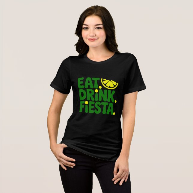 Camiseta Minimal Retro Eat Drink Fiesta (Frente Completa)