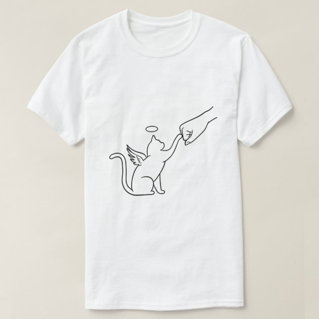 Camiseta Minimalist Angel Cat & Human Fist Bump (Frente do Design)