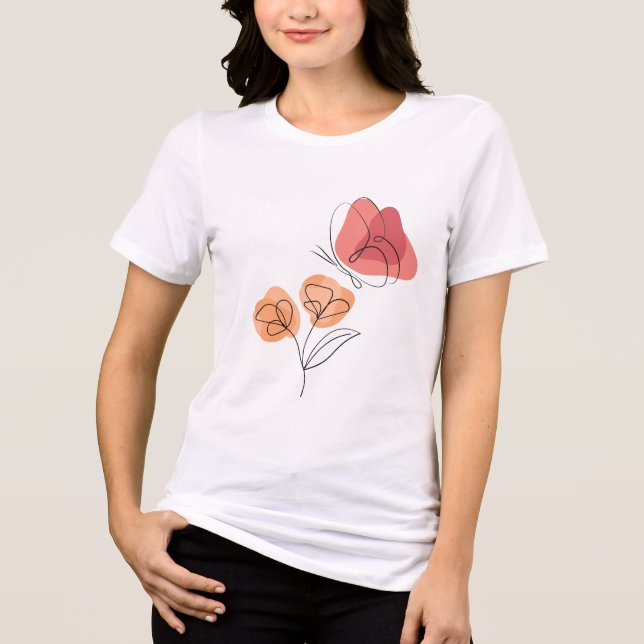 Camiseta Minimalist Butterfly & Floral Line Art  (Frente)