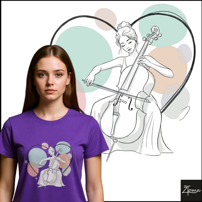 Camiseta Minimalist Cello Player Pastel Heart Sketch (Criador carregado)