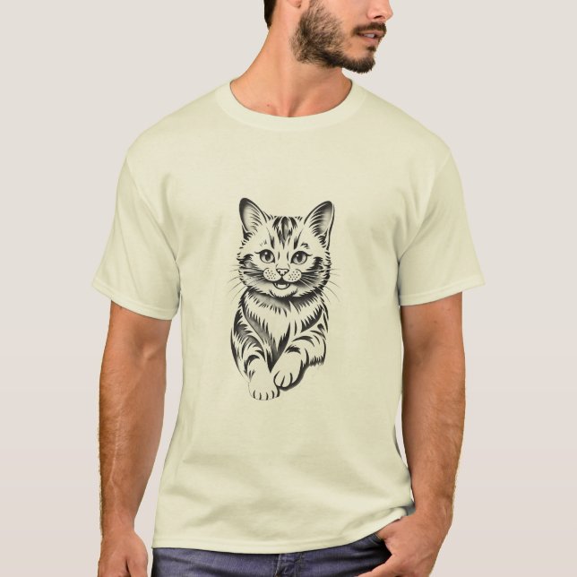 Camiseta Minimalist Cheerful Cat Simple Line Art (Frente)