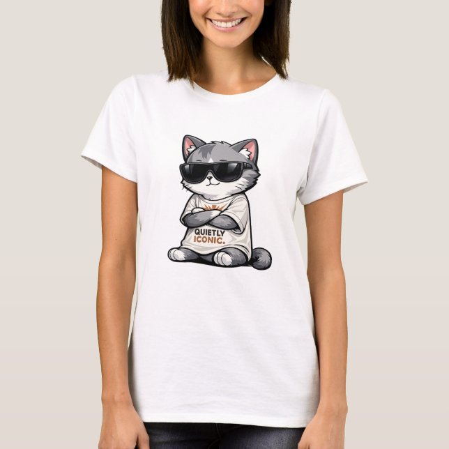 Camiseta Minimalist Cool Cat with Sunglasses & Style  (Frente)