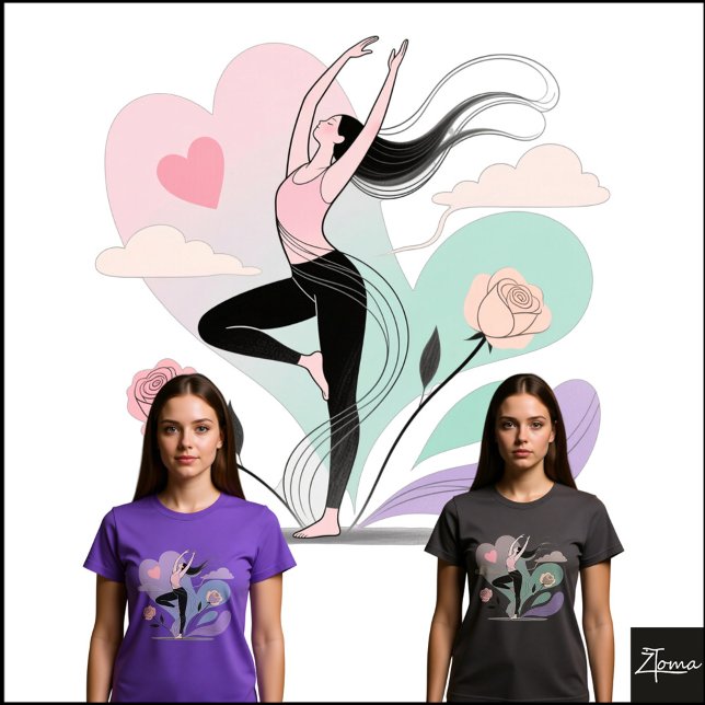 Camiseta Minimalist Dancer Rose Heart Sketch Pastel (Criador carregado)