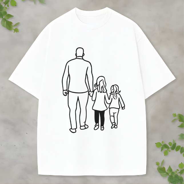 Camiseta Minimalist Father and Daughters Line Art (Criador carregado)