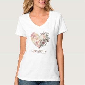 Camiseta Minimalist Floral Heart Watercolor Pink Aesthetic 