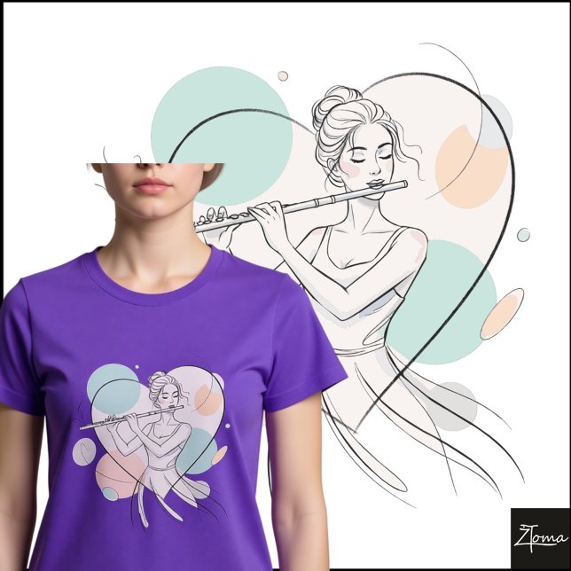 Camiseta Minimalist Flute Player Pastel Heart Sketch (Criador carregado)
