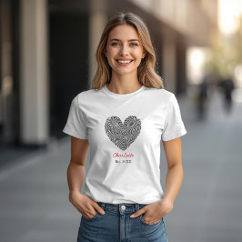 Camiseta Minimalist Heart Fingerprint Personalized Name 