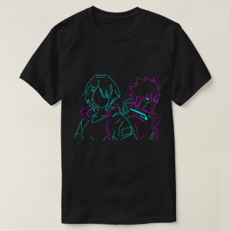 Camiseta Minimalist Neon Pink & Blue Cyberpunk Anime Couple
