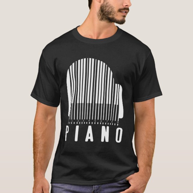 Camiseta Minimalist Piano Barcode Style Music Lover Humor (Frente)