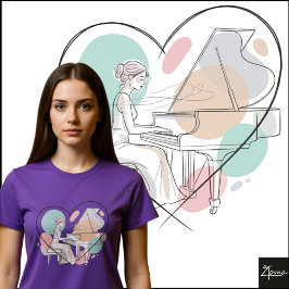 Camiseta Minimalist Piano Player Pastel Heart Sketch