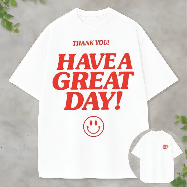 Camiseta Minimalist Red Typography Shirt with Smiley Face (Criador carregado)