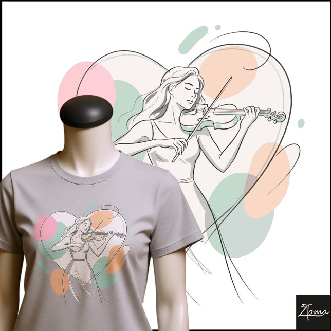Camiseta Minimalist Violin Player Pastel Heart Sketch (Criador carregado)