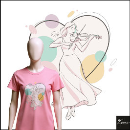 Camiseta Minimalist Violin Player Pastel Heart Sketch